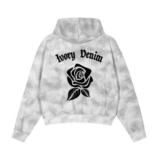 IVORY DENIM ROSE ZIP UP
